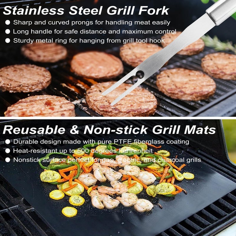 POLIGO 22PCS Heavy Duty BBQ Grill Accessories Set, Non-Slip Grill Tools for Outdoor Grill Set Thicker Stainless Steel Grill Utensils Set, Deluxe Grilling Tools Set in Aluminum Case Ideal Gifts for Men - Image 5